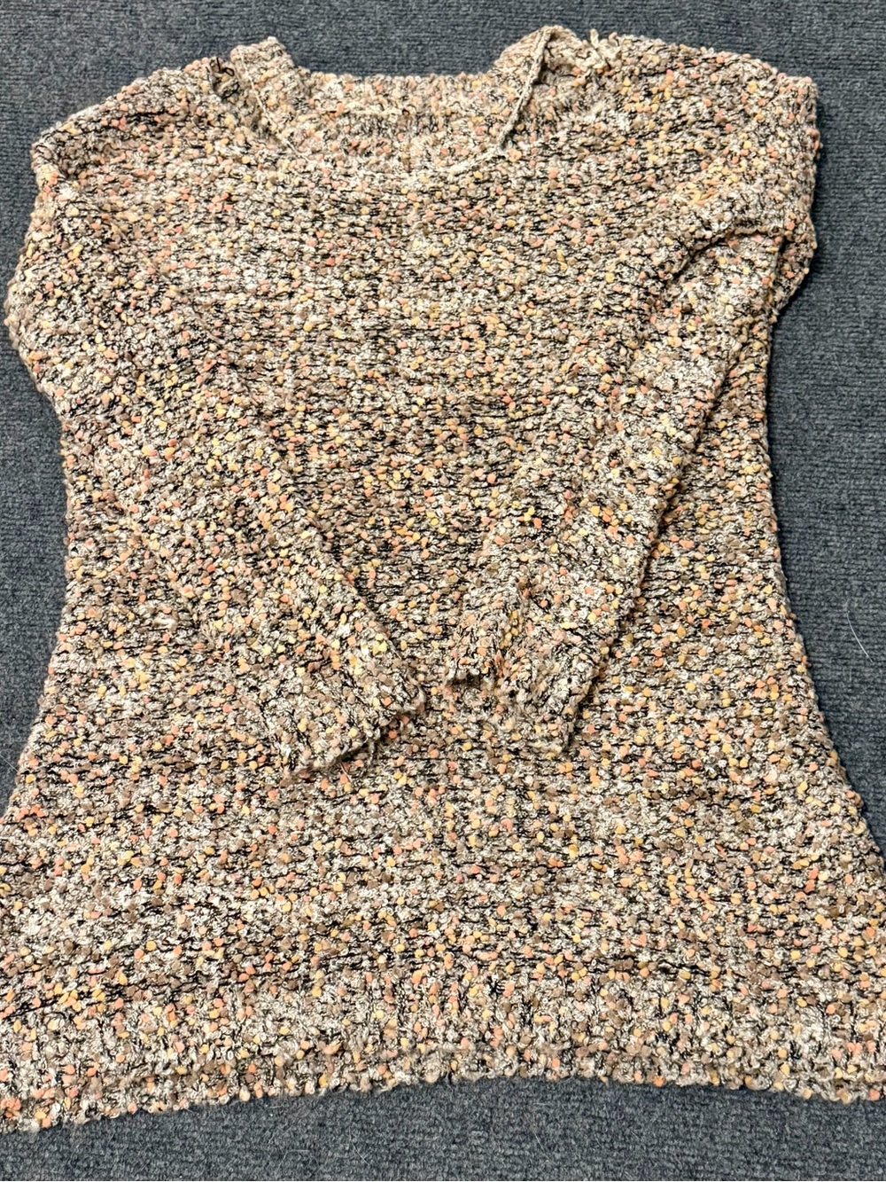 Umgee Multi-Color Bouclé Long Sleeve Sweater Dress - Beige & Peach Tones